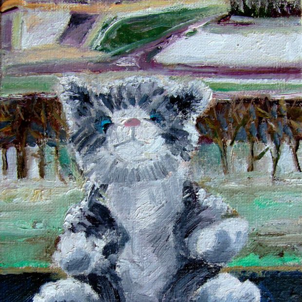 RENAISSANCE CAT, oil/canvas, 24/18 cm